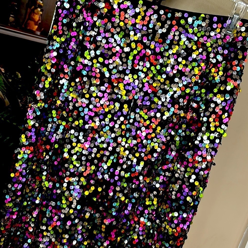 NWOT Nasty Gal Rainbow Sequin High Waist Wide Leg Flare Pants NYE Party Club - Picture 14 of 16
